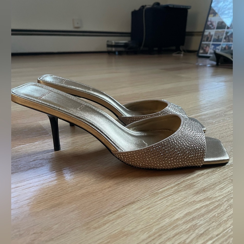 Black suede studio gold heeled sandals / mules - Picture 5 of 6